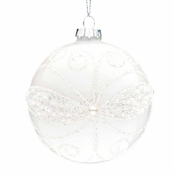 Pallina di Natale in vetro bianco Dentelle 10 cm