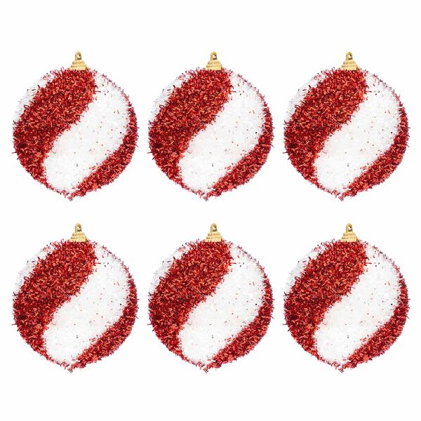 Set 6 Palline di Natale bianche e rosse Chewy 7 cm