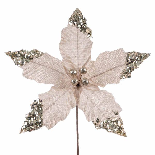 Fiore di Natale champagne con pailettes Nounou 25 cm