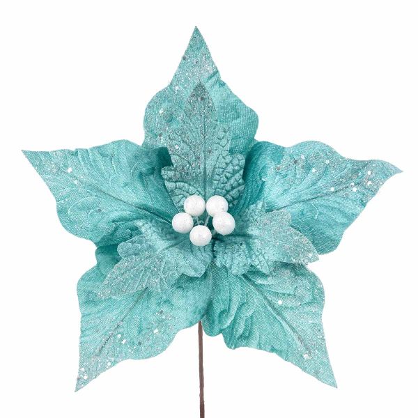 Fiore di Natale turchese con glitter Le Grand Bleu 30 cm