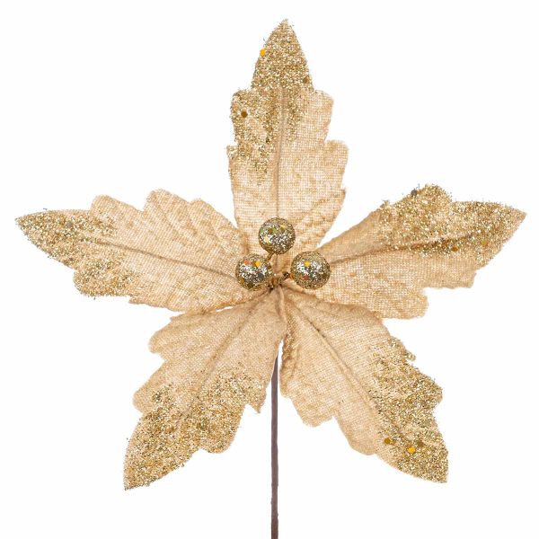 Fiore di Natale oro con glitter Saint Honore 22 cm
