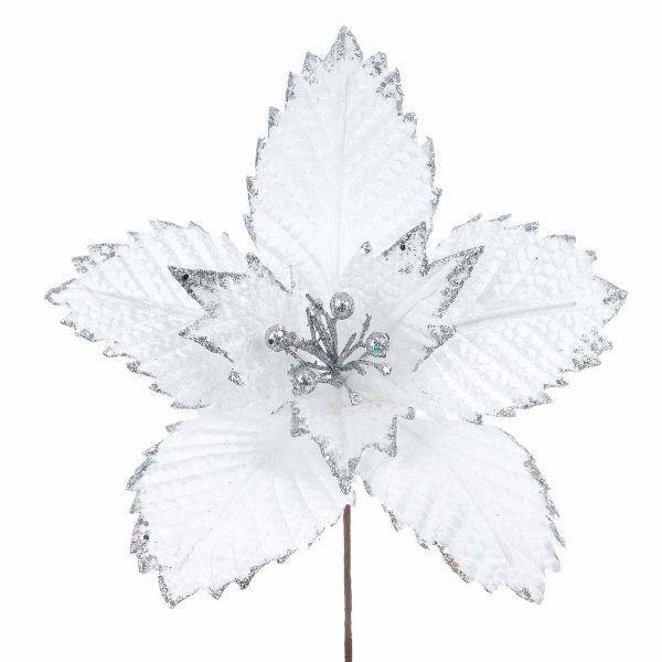 Fiore di Natale bianco con glitter argento Tendre 33 cm