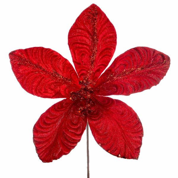 Fiore di Natale rosso con glitter Fluffy Joyeux 25 cm