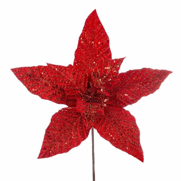 Fiore di Natale rosso con glitter Marceau 35 cm