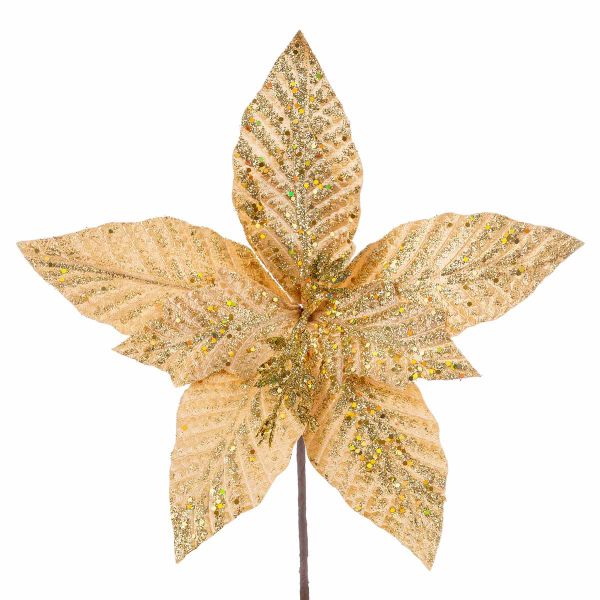 Fiore di Natale oro con glitter Narcisse 35 cm