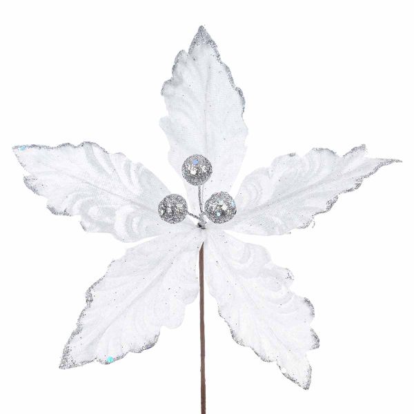 Fiore di Natale bianco con glitter argento Jeunes Maries 20 cm