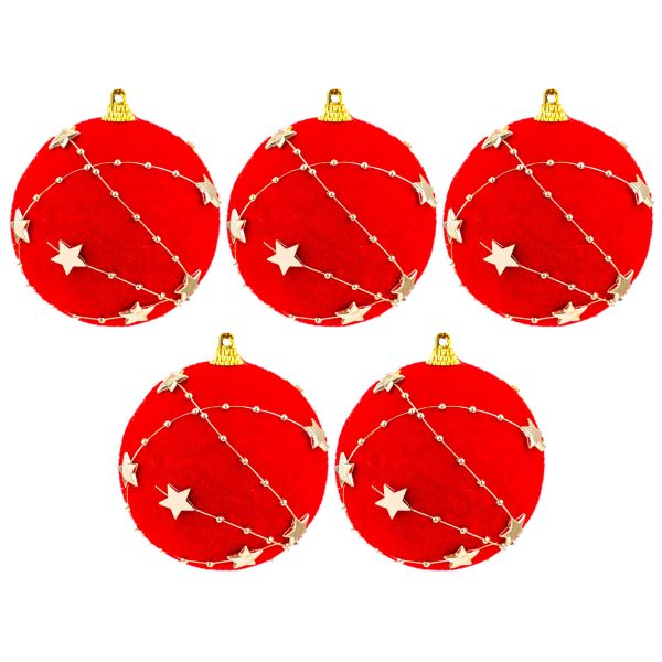 Set 5 Palline di Natale rosse Magical Stars Orbits 9 cm