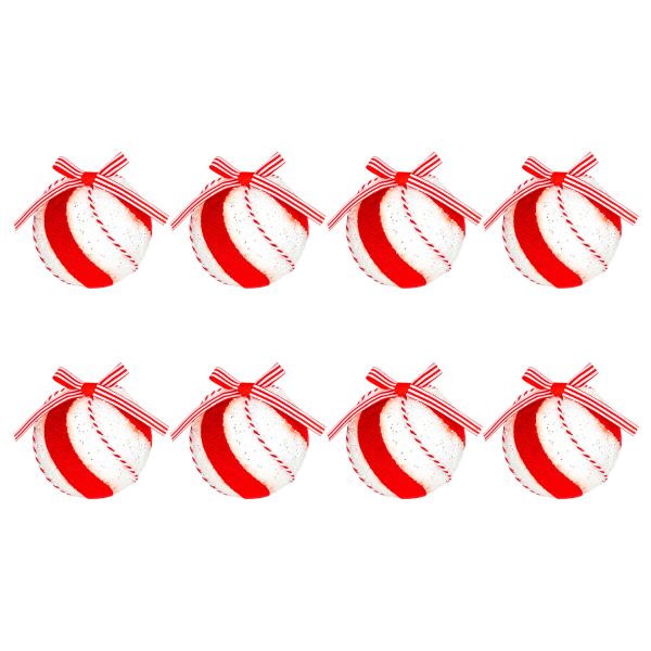 Set 8 Palline di Natale bianche e rosse Comet Stories 7 cm