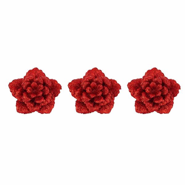 Set 3 rose in glitter rosso Tre Momenti Felici 8 cm