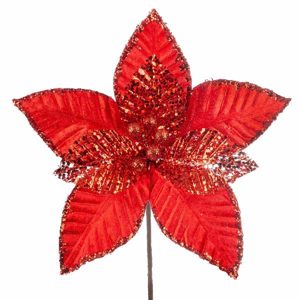 Fiore di Natale in Rosso Glitter Natan 30 cm
