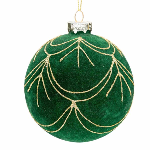 Pallina di Natale in vetro oro e verde Villa Este 10 cm