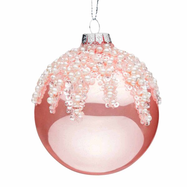 Pallina di Natale in vetro rosa e bianco Tout a Coup 8 cm