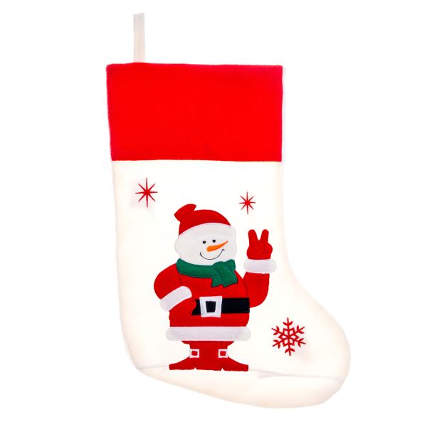 Calza di Natale bianca Snowman on mission for Santa 40 cm
