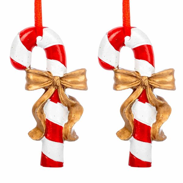 Set 2 Addobbi Natalizi Bastoncini di zucchero Golden Gift 8 cm