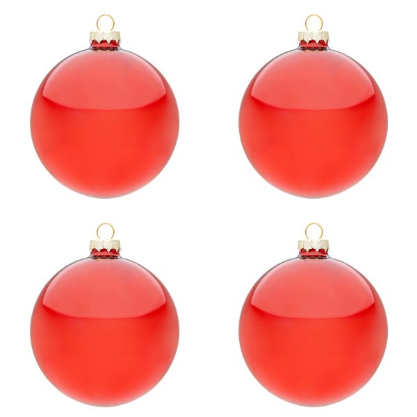 Set 4 Palline di Natale in vetro Cuori di Rubino 10 cm