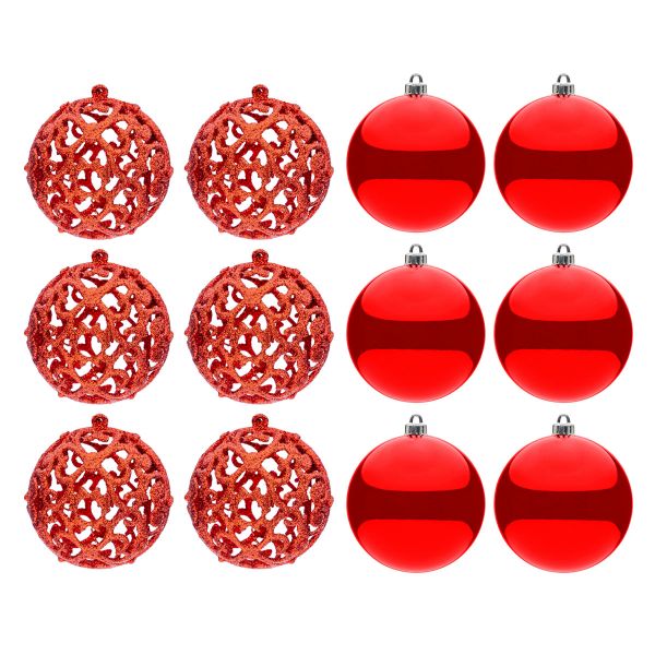 Set 12 Palline di Natale rosse Eterno Valzer 8 cm