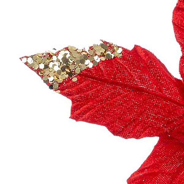 Fiore di Natale rosso con pailettes oro Etoile de Noel 25 cm