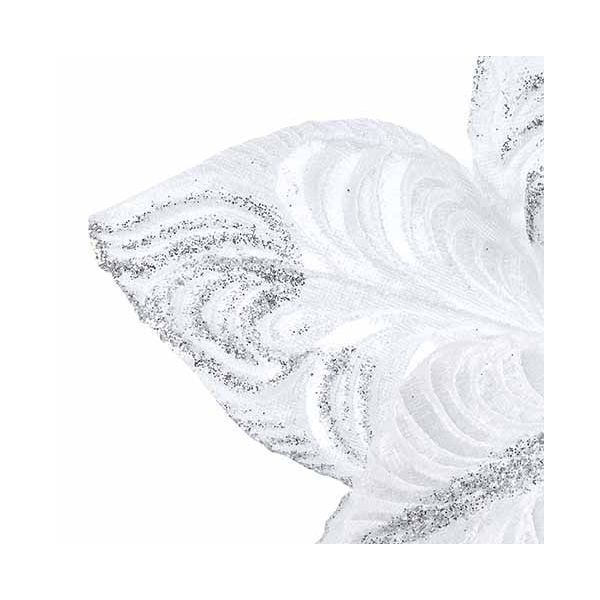 Fiore di Natale bianco con glitter argento Noel Renne 30 cm