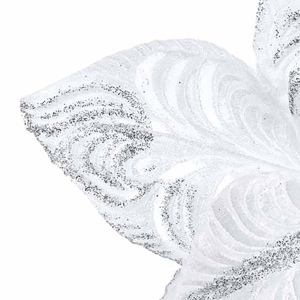 Fiore di Natale bianco con glitter argento Fantaisie de Glace 30 cm