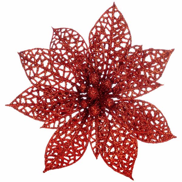 Set 4 fiori in glitter rosso Citazione d'amore 15 cm