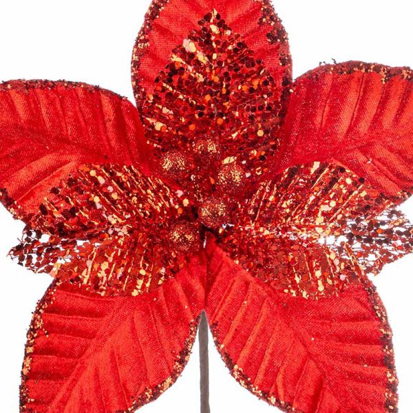 Fiore di Natale in Rosso Glitter Natan 30 cm