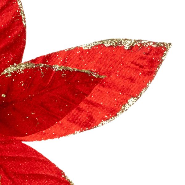 Fiore di Natale rosso e oro con glitter Roi de Noel 30 cm