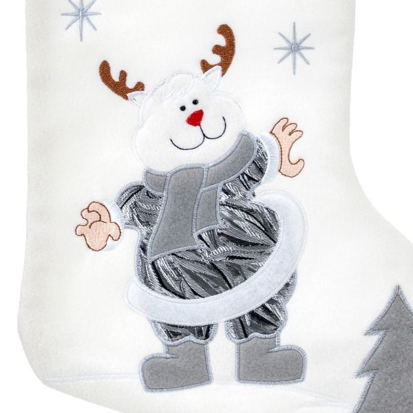 Calza di Natale bianco e argento Renna Isla in viaggio 40 cm